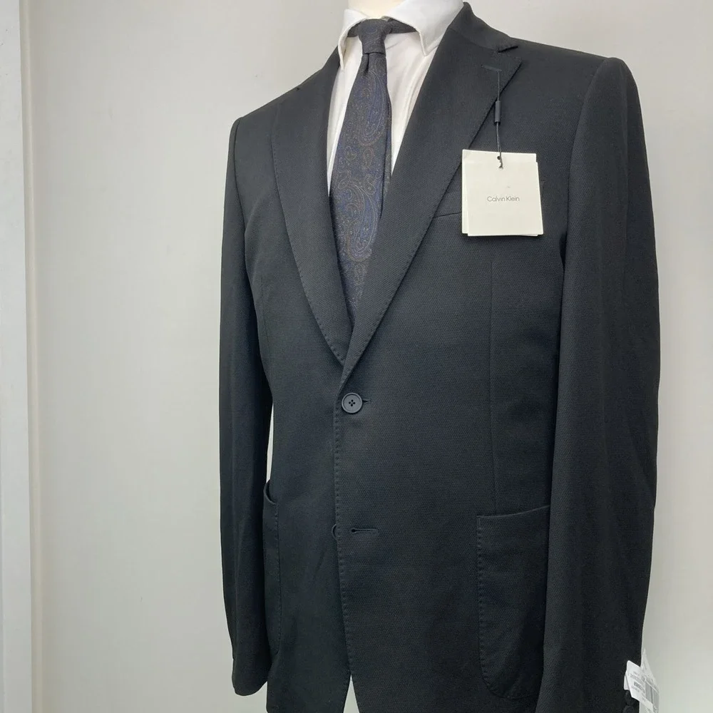 Calvin Klein Men's Black Slim-Fit Solid Knit Jacket Sport Coat Size 44L